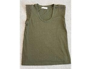 LOFT Olive Green Sleeveless Top with Lace Cap Sleeves Medium